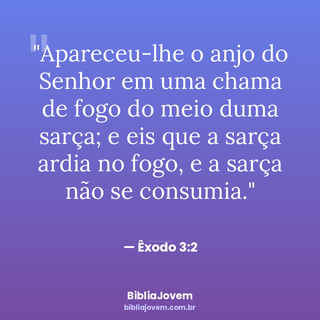 Versículo Êxodo 3:2 - Apareceu-lhe o anjo do Senhor em uma chama de fogo do meio duma sarça; e... - BibliaJovem