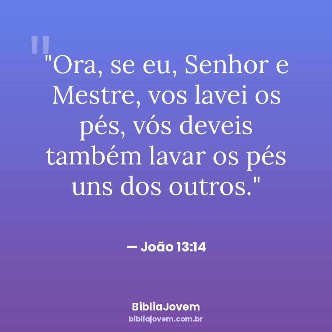 Versículo João 13:14 - Ora, se eu, Senhor e Mestre, vos lavei os pés, vós deveis também lavar os... - BibliaJovem