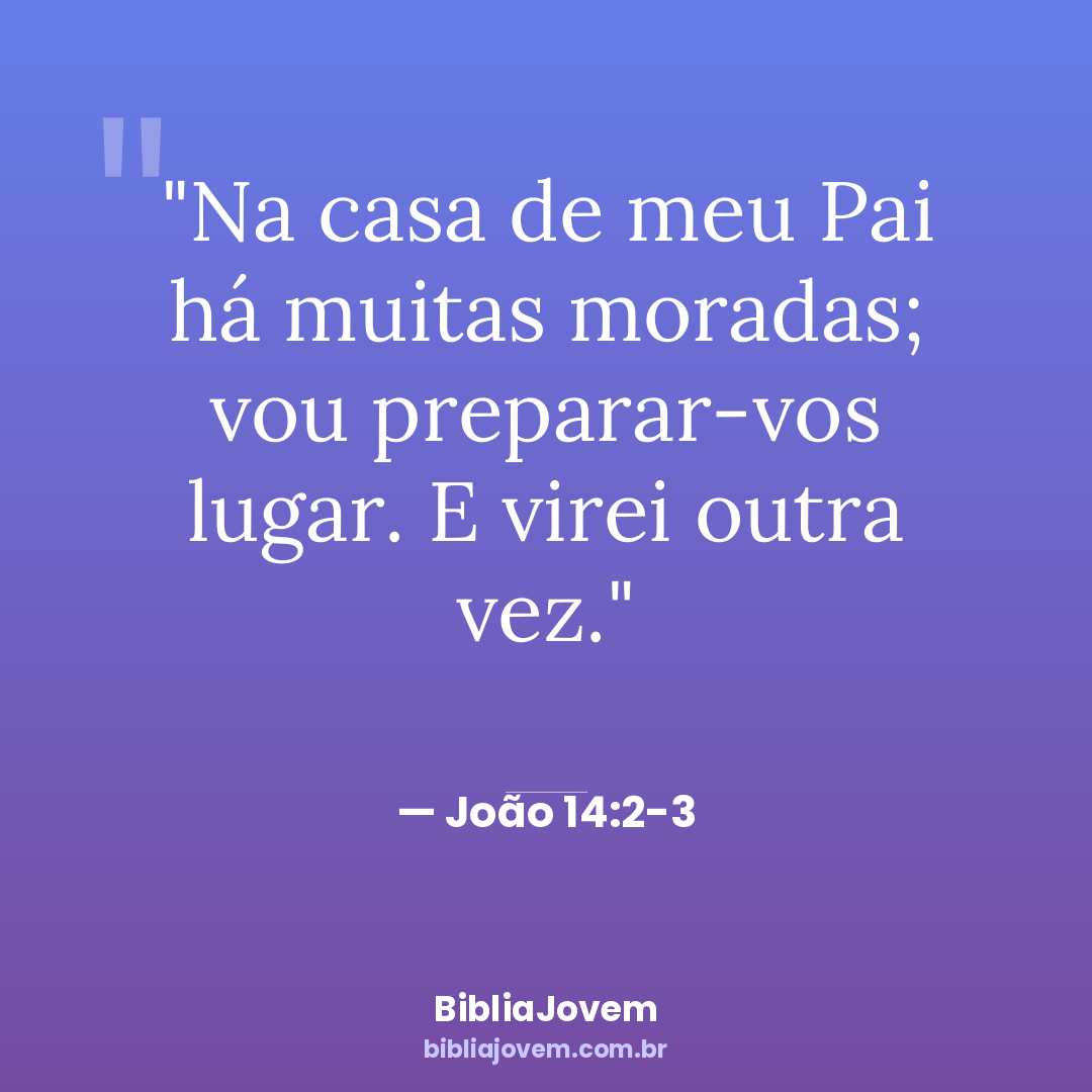 Versículo João 14:2-3 - Na casa de meu Pai há muitas moradas; vou preparar-vos lugar. E virei outra vez. - BibliaJovem