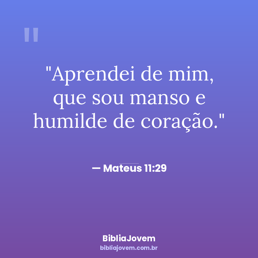 Versículo Mateus 11:29 - Aprendei de mim, que sou manso e humilde de coração. - BibliaJovem