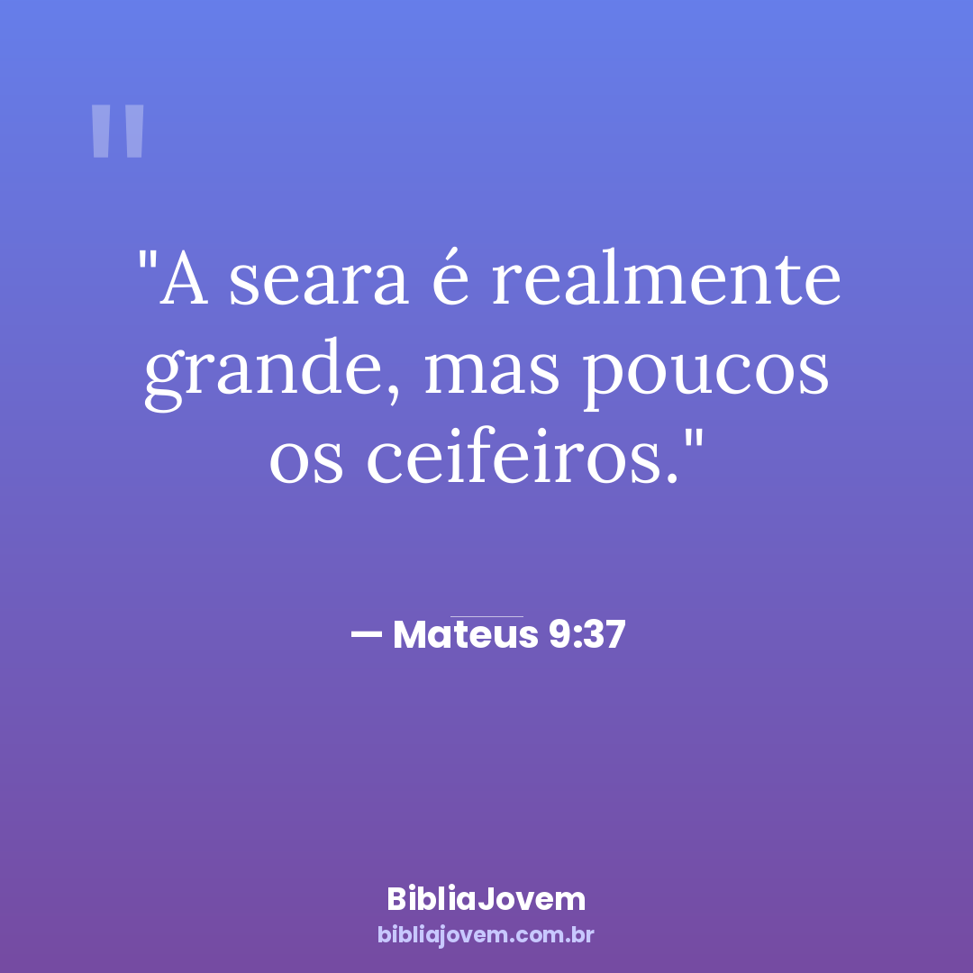 Versículo Mateus 9:37 - A seara é realmente grande, mas poucos os ceifeiros. - BibliaJovem